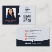 プロフェッショナルカスタムQRCodeフォトネイビーブルーレッド 名刺 (正面/裏面)