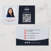 プロフェッショナルカスタムQRCodeフォトネイビーブルーレッド 名刺 (正面/裏面)