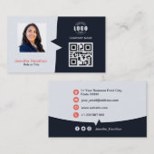 プロフェッショナルカスタムQRCodeフォトネイビーブルーレッド 名刺 (正面/裏面)