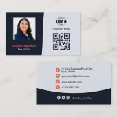 プロフェッショナルカスタムQRCodeフォトネイビーブルーレッド 名刺 (正面/裏面)