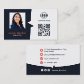 プロフェッショナルカスタムQRCodeフォトネイビーブルーレッド 名刺 (正面/裏面)