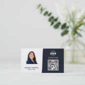 プロフェッショナルカスタムQRCodeフォトネイビーブルー 名刺 (スタンド正面)