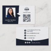 プロフェッショナルカスタムQRCodeフォトネイビーブルー 名刺 (正面/裏面)