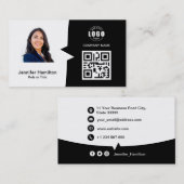 プロフェッショナルカスタムQRCodeフォトブラック&ホワイト 名刺 (正面/裏面)