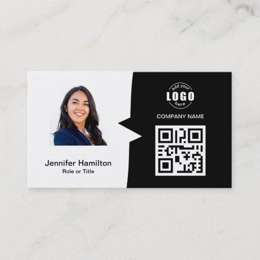 プロフェッショナルカスタムQRCodeフォトブラック&ホワイト 名刺 (正面)