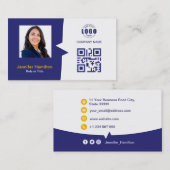 プロフェッショナルカスタムQRCodeフォトブルーイエロー 名刺 (正面/裏面)