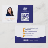 プロフェッショナルカスタムQRCodeフォトブルーオレンジ 名刺 (正面/裏面)