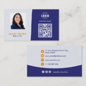 プロフェッショナルカスタムQRCodeフォトブルーオレンジ 名刺 (正面/裏面)