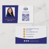 プロフェッショナルカスタムQRCodeフォトブルーオレンジ 名刺 (正面/裏面)