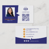 プロフェッショナルカスタムQRCodeフォトブルーオレンジ 名刺 (正面/裏面)