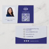 プロフェッショナルカスタムQRCodeフォトブルーグレー 名刺 (正面/裏面)