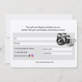 プロフェッショナルカメラフォトグラファーのギフト証明書 (裏面)