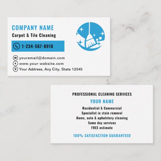 プロフェッショナルカーペットとタイルのクリーニングロゴ 名刺 (正面/裏面)