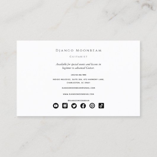 プロフェッショナルギタリストとギター音楽先生 名刺 (裏面)