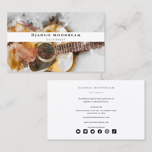 プロフェッショナルギタリストとギター音楽先生 名刺 (正面/裏面)