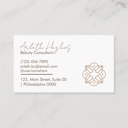 プロフェッショナルクエレガントリーンホワイトベージュ手書き 名刺 (正面)