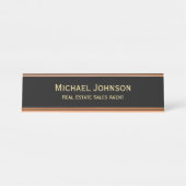 プロフェッショナルクモダンラス黒金ゴールドオフィスタイトル デスクネームプレート (正面)