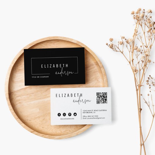 プロフェッショナルクラシックQRコード白黒モダン 名刺