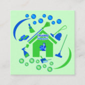 プロフェッショナルクリーニングサービスのロゴ緑と青 スクエア名刺 (正面)