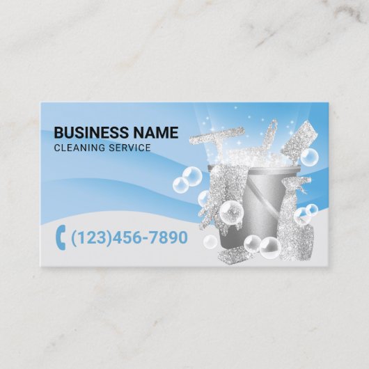 プロフェッショナルクリーニングサービスモダンの青いカーブ 名刺 (正面)