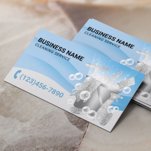 プロフェッショナルクリーニングサービスモダンの青いカーブ 名刺