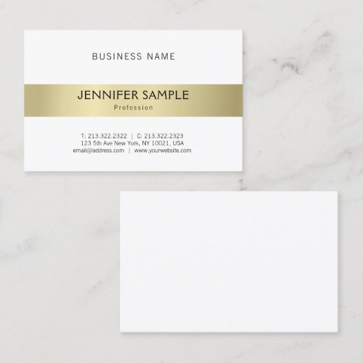 プロフェッショナルクリーンエレガントプレーン金ゴールドのモダン外観 名刺 (正面/裏面)