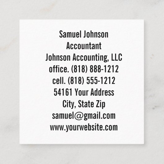 プロフェッショナルクリーンスタイリッシュ会計士CPA スクエア名刺 (裏面)