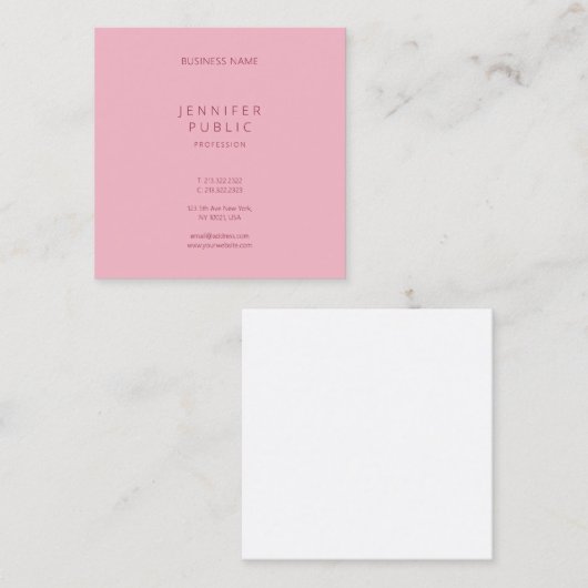 プロフェッショナルクリーンテンプレートピンクモダンエレガント スクエア名刺 (正面/裏面)