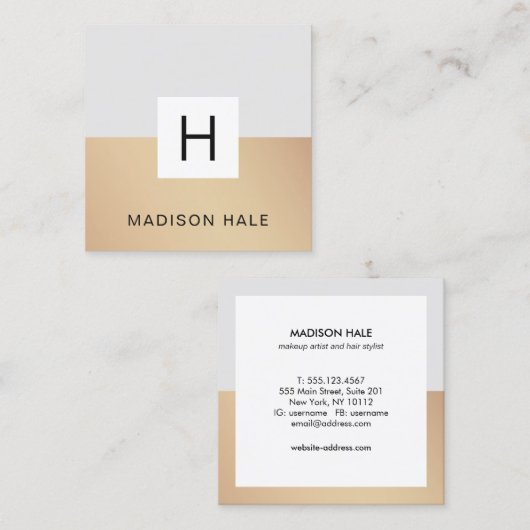 プロフェッショナルグモダンレイ金ゴールドモノグラム スクエア名刺 (正面/裏面)