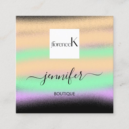 プロフェッショナルグラデーションブラック抽象芸術カスタムQRロゴ スクエア名刺 (正面)