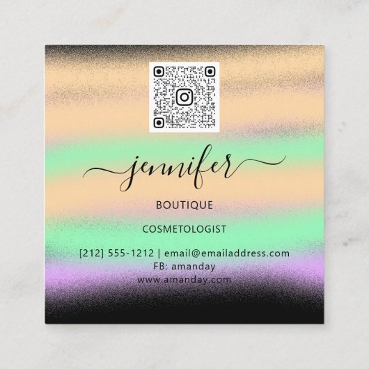 プロフェッショナルグラデーションブラック抽象芸術カスタムQRロゴ スクエア名刺 (裏面)