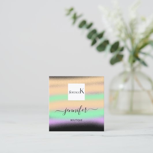 プロフェッショナルグラデーションブラック抽象芸術カスタムQRロゴ スクエア名刺 (スタンド正面)