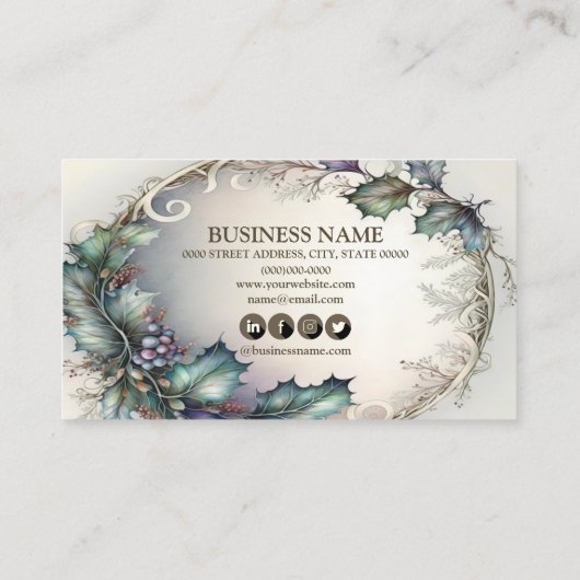 プロフェッショナルグリーンパープル葉エレガント素朴の数 名刺 (裏面)