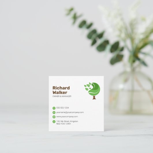 プロフェッショナルグリーンブラウンツリーサービスLAWNCAREモウ スクエア名刺 (スタンド正面)