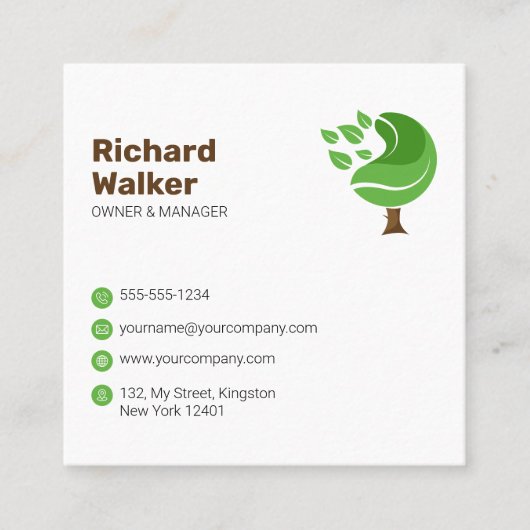 プロフェッショナルグリーンブラウンツリーサービスLAWNCAREモウ スクエア名刺 (正面)