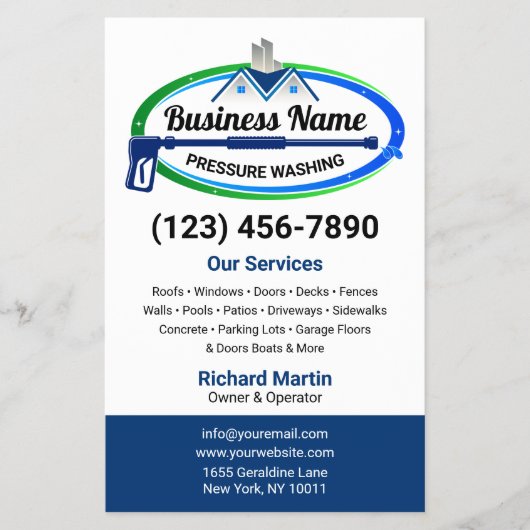 プロフェッショナルグリーンブルー圧洗浄サービス チラシ (正面)