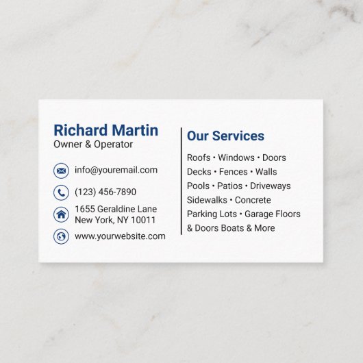 プロフェッショナルグリーンブルー圧洗浄サービス 名刺 (裏面)