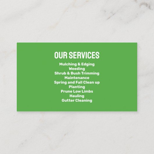 プロフェッショナルグリーンロ気にーン、造園サービス 名刺 (裏面)