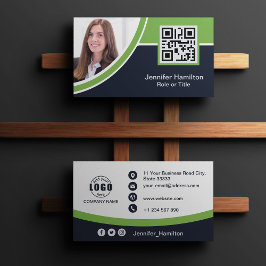 プロフェッショナルグリーン追加ロゴQRコードフォト 名刺