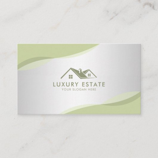 プロフェッショナルグリーン&グレー実在エステートエージェントフォト 名刺 (正面)