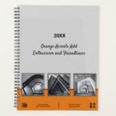 プロフェッショナルグレイ、ブラック&オレンジコラージビジネス プランナー手帳 (正面)