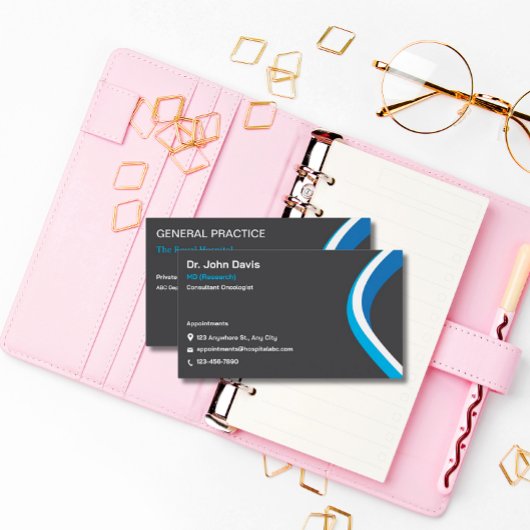 プロフェッショナルグレーとブルーのミニマモダンリスト 名刺