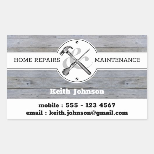 プロフェッショナルグレーウッドグレインハンドマン建築 長方形シール (正面)