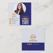 プロフェッショナルグレーオレンジあなたの写真を追加QRコードSq スクエア名刺 (正面/裏面)
