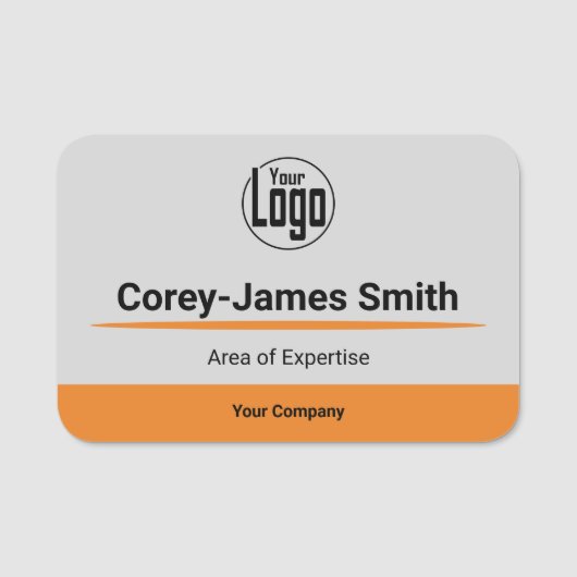 プロフェッショナルグレーブラックオレンジ色のロゴの専門知識 名札 (正面)