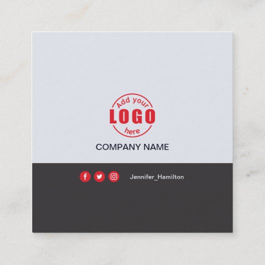 プロフェッショナルグレー赤あなたの写真を追加QRコードスクウェア スクエア名刺 (裏面)