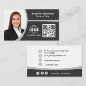 プロフェッショナルグレー追加ロゴQRコードフォト 名刺 (正面/裏面)