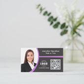 プロフェッショナルグレー追加ロゴQRコードフォト 名刺 (スタンド正面)