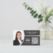 プロフェッショナルグレー追加ロゴQRコードフォト 名刺 (スタンド正面)