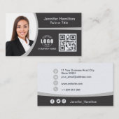プロフェッショナルグレー追加ロゴQRコードフォト 名刺 (正面/裏面)